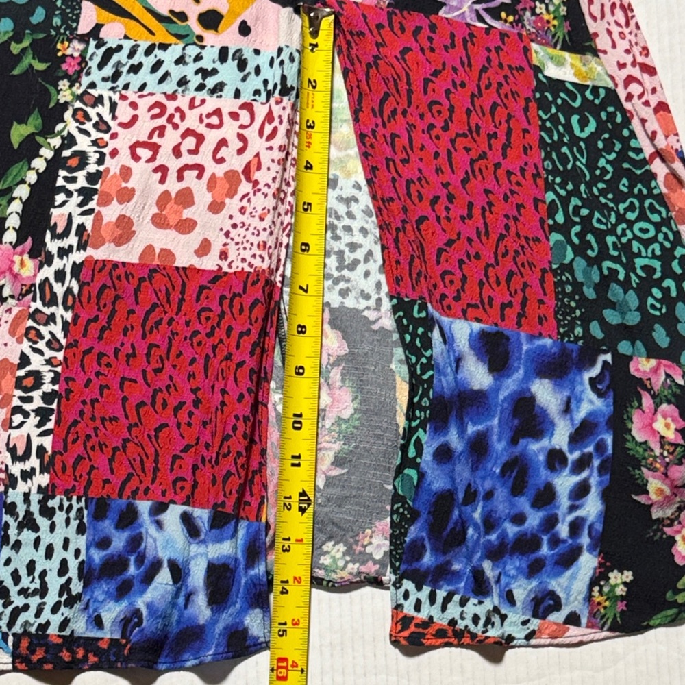 DESIGUAL Colorful Animal Print Patchwork Midi Dress Side Slit Smocked Back SM - Picture 13 of 17